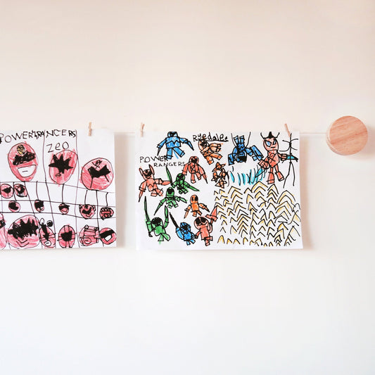 Kids art display hangers (pine wood, 1 set only) - wooden art work hanger, Children's wall art hanger, Look what I made sign, screw on wall