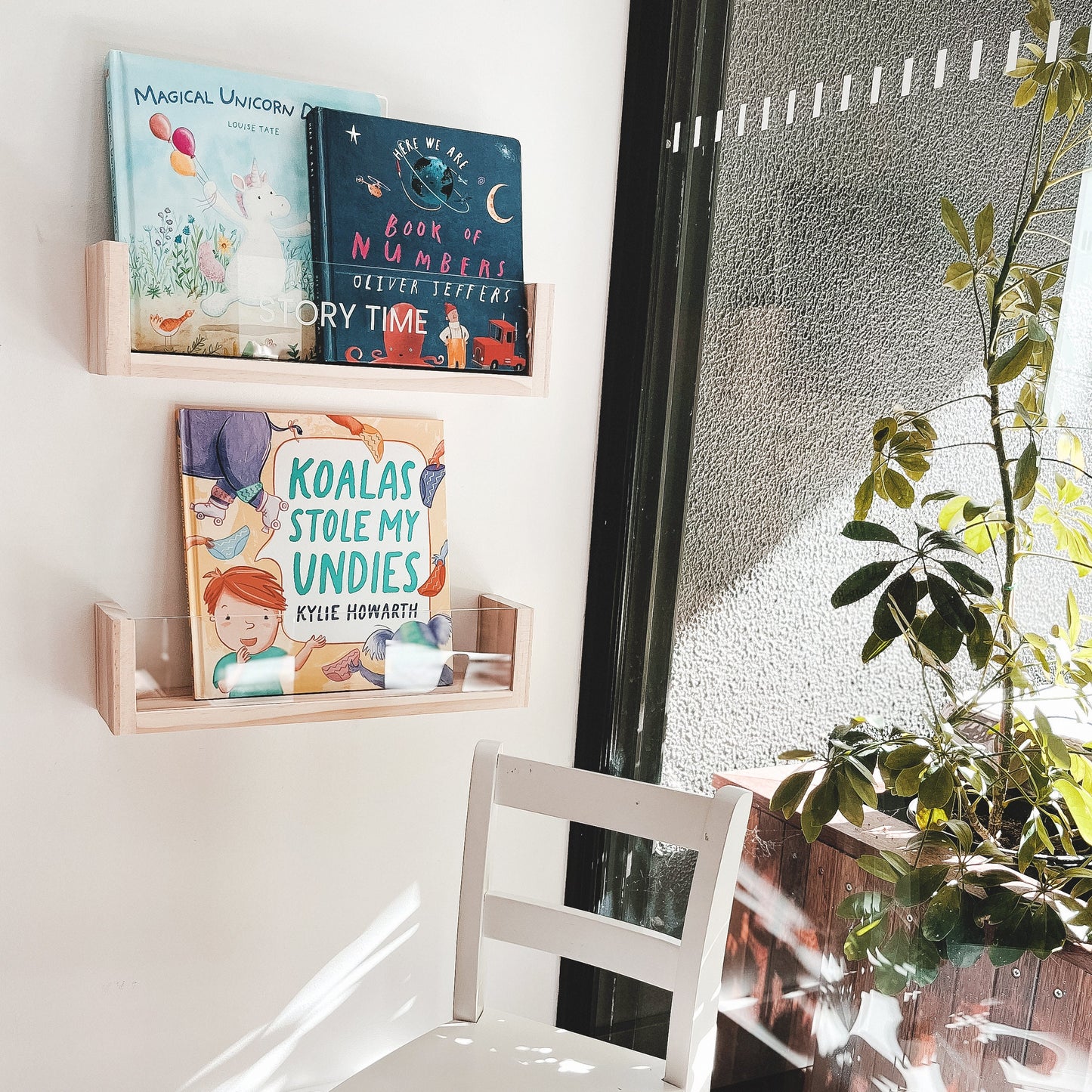 Personalised Clear Acrylic Montessori bookshelf (Deeper Shelf) - Gift for New baby, Acrylic floating bookshelf, toddler bookshelf wall,