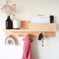 A 55cm Pine Wood and Light Coloured Entryway Shelf with mail holder, coat pegs and magnetic key holders