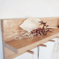 100cm Tasmanian Oak Entryway Shelf Organiser in Satin Finish. Close up look of the side and top of the shelf