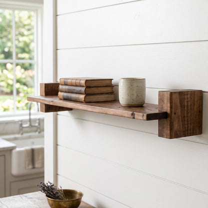 Handcrafted Rustic Timber Shelf (With Chunky Interlocking Wood Brackets)