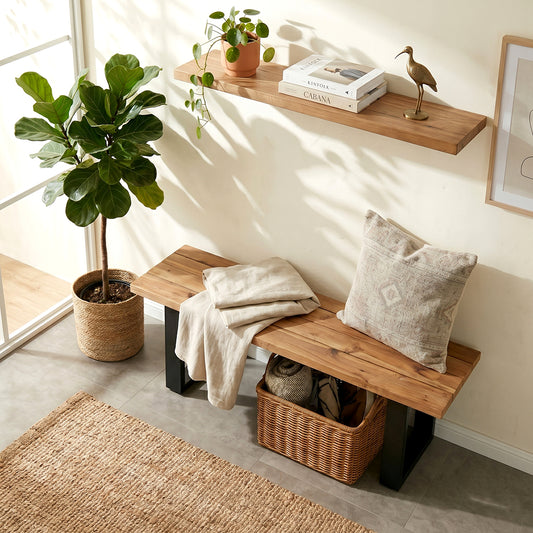 Handcrafted Rustic Wooden Entryway Bench & Floating Shelf Set