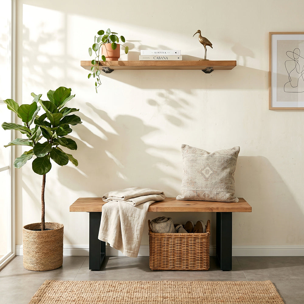 Handcrafted Rustic Wooden Entryway Bench & Floating Shelf Set