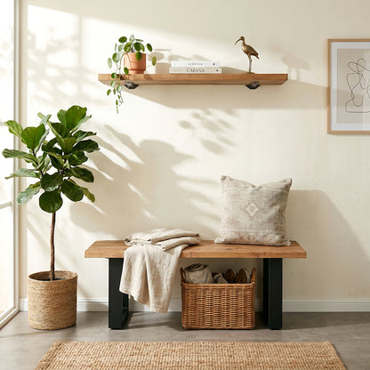 Handcrafted Rustic Wooden Entryway Bench & Floating Shelf Set