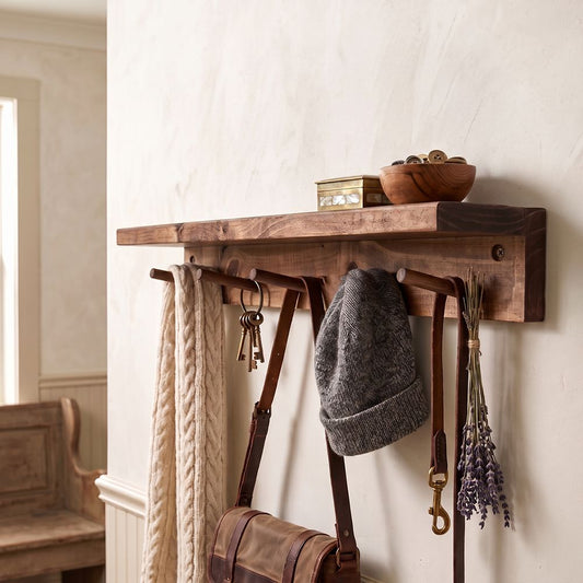 Rustic Coat Rack Entryway Organiser Shelf (Walnut Brown)