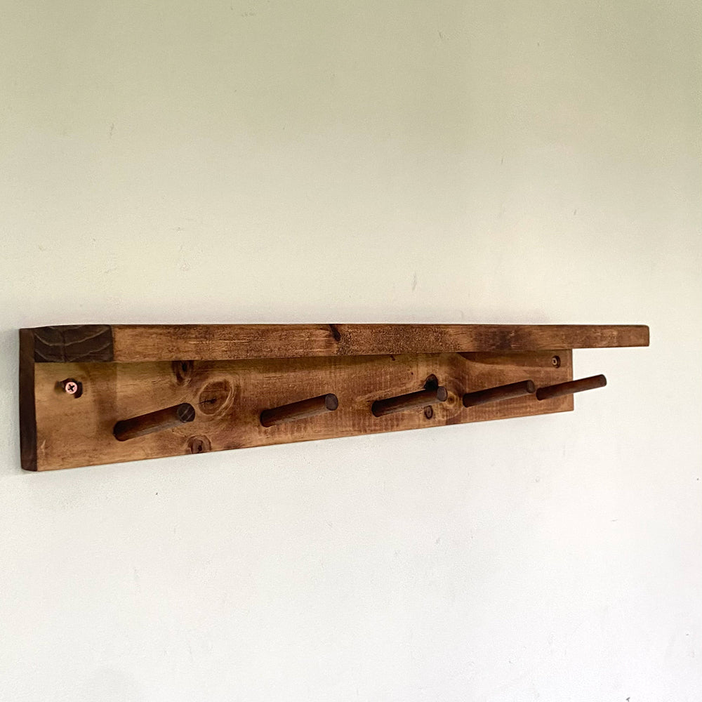 Rustic Coat Rack Entryway Organiser Shelf (Walnut Brown)