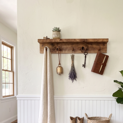 Rustic Coat Rack Entryway Organiser Shelf (Walnut Brown)