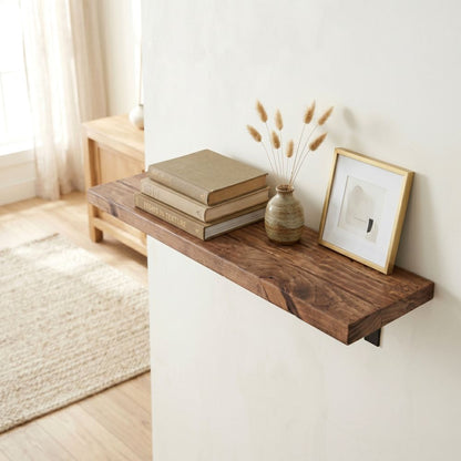Rustic Pine Floating Shelf – Walnut Brown Chunky Timber Wall Ledge