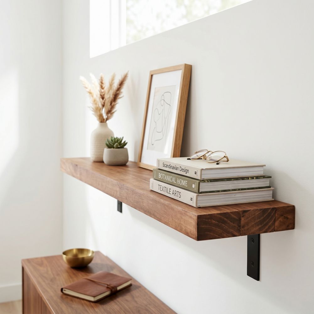 Rustic Pine Floating Shelf – Walnut Brown Chunky Timber Wall Ledge