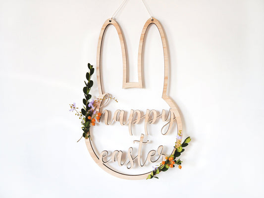Wooden Easter Bunny Door Wreath - Woodyoubuy
