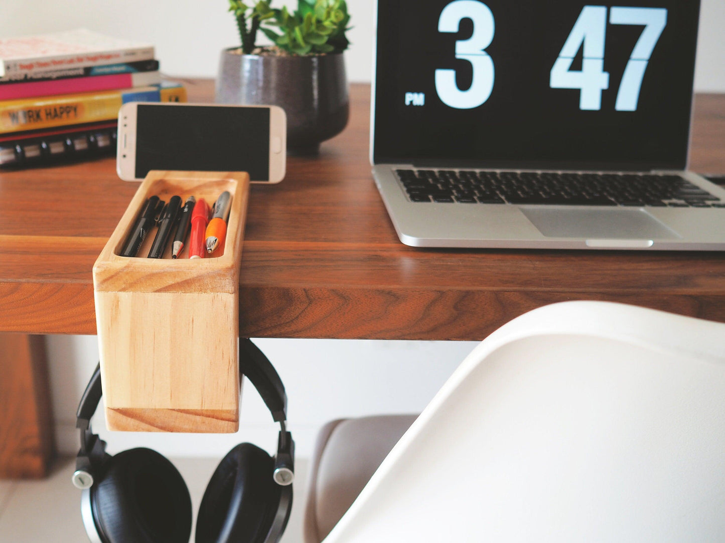 Desk organiser with headphone holder - Woodyoubuy