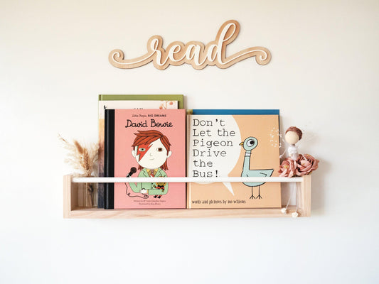 Nursery Bookshelf with a White, Round Peg Across (Pine Wood) - Woodyoubuy