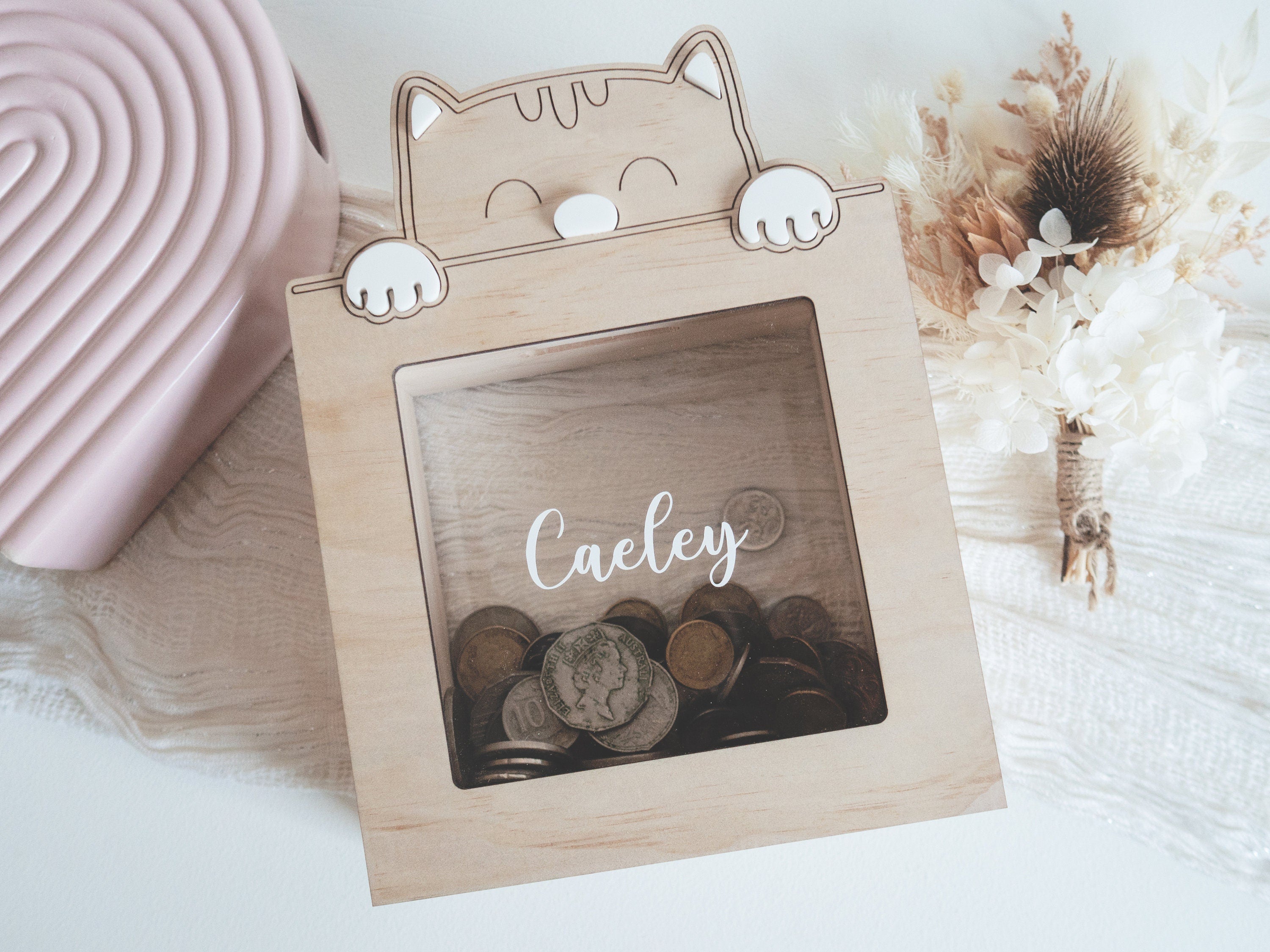 Personalised Wooden Money Box (Cat) – Woodyoubuy