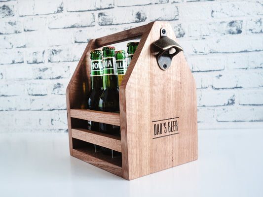 Personalised Premium Beer Caddy (Tasmanian Oak) - Fathers Day Gift, Wooden Beer Carrier, Beer Bottles holder, Beer Carrier. Groomsmen gifts