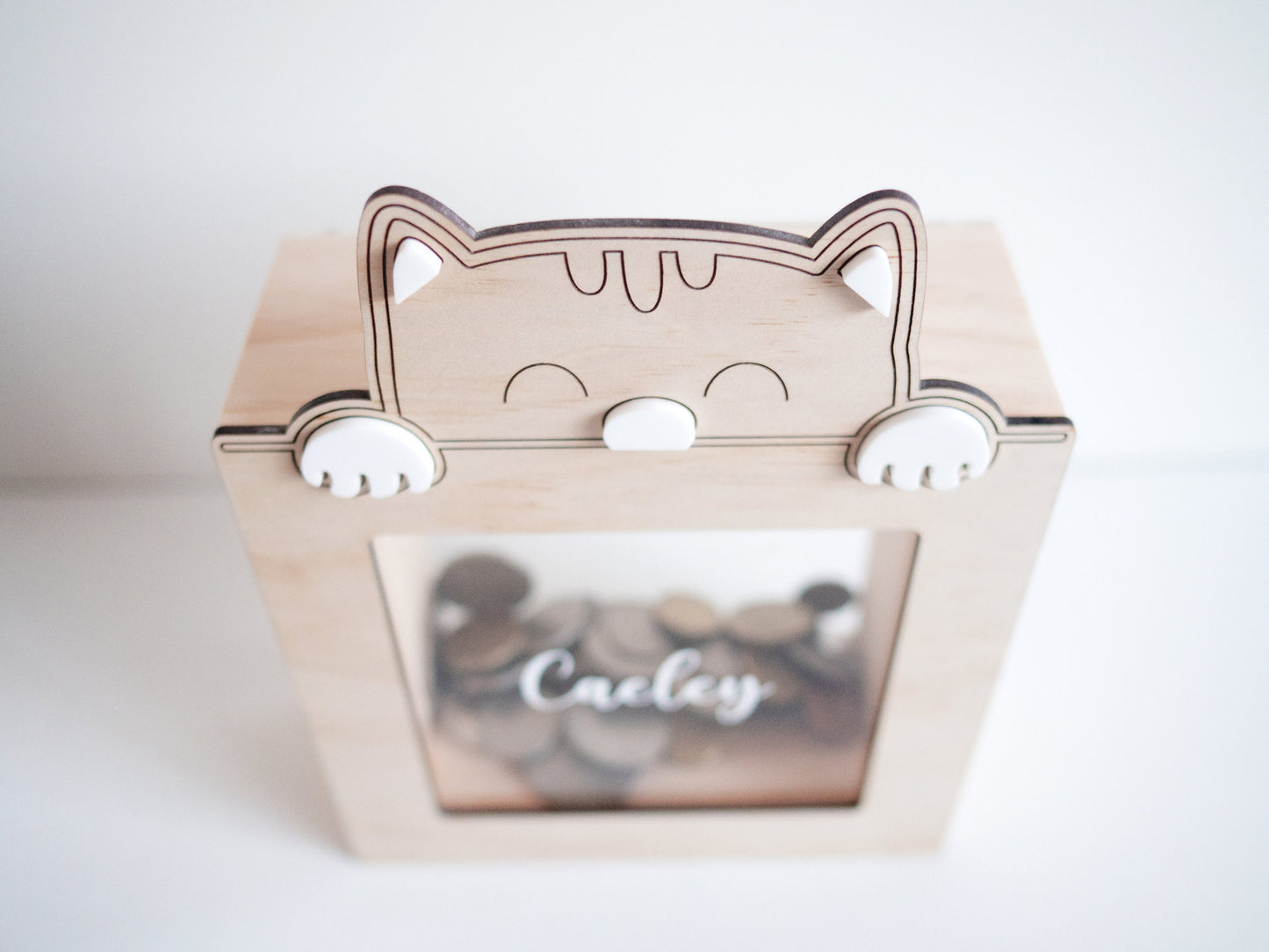 Personalised Wooden Money Box (Cat) - Coin Box, Kids Piggy Bank, Personalised Piggy Bank, Kids Gift Ideas, Wood Piggy Bank, Girls Wood Bank