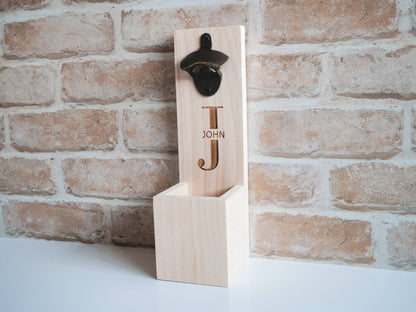Wall Mounted Bottle Opener - Father's Day Bottle Opener, Groomsmen bottle opener, Personalised Bottle Opener, Wooden Bottle Opener