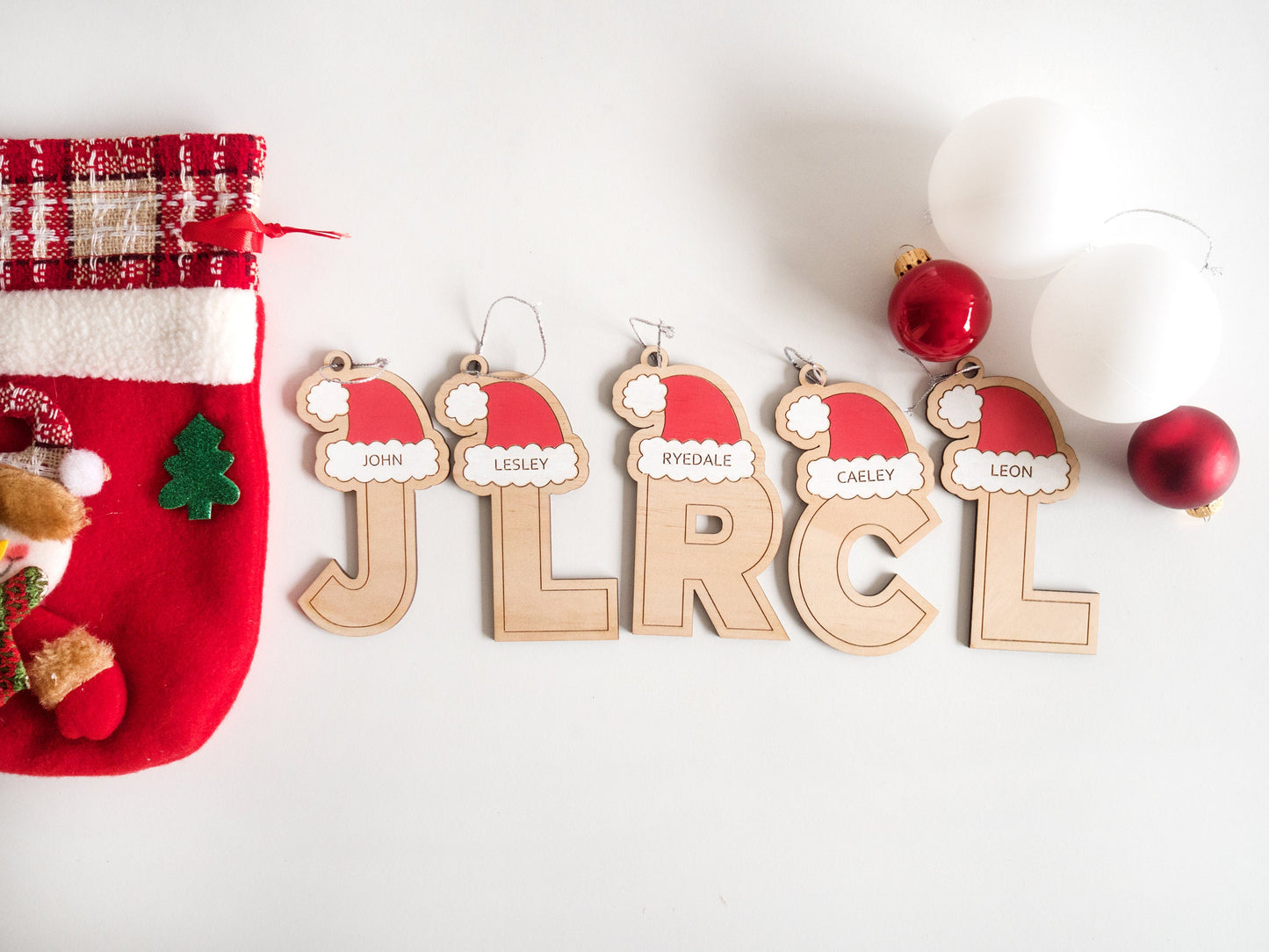 Initial Christmas Tree Ornament (Santa Hat) - Letter Christmas Ornament, Family Christmas Ornament, Santa Hat Christmas Décor, Personalised