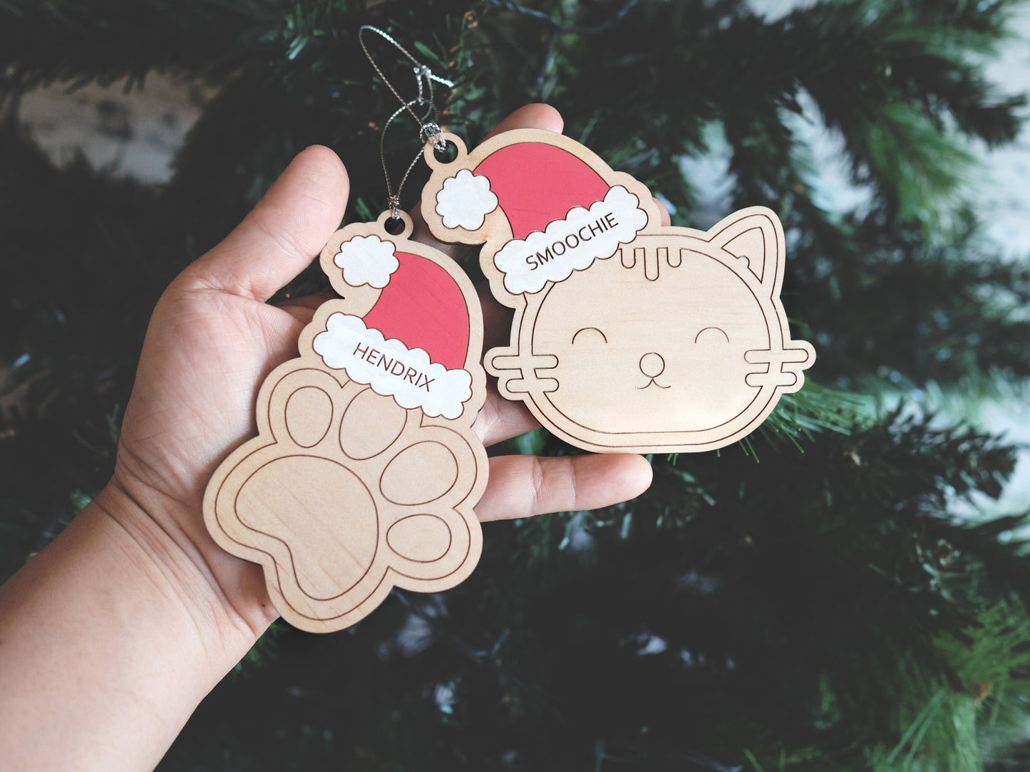 Pet Christmas Ornament (Santa Hat) - Cat Christmas Ornament, Dog Paw Ornament, Dog Christmas Ornament, Custom Pet Ornament,