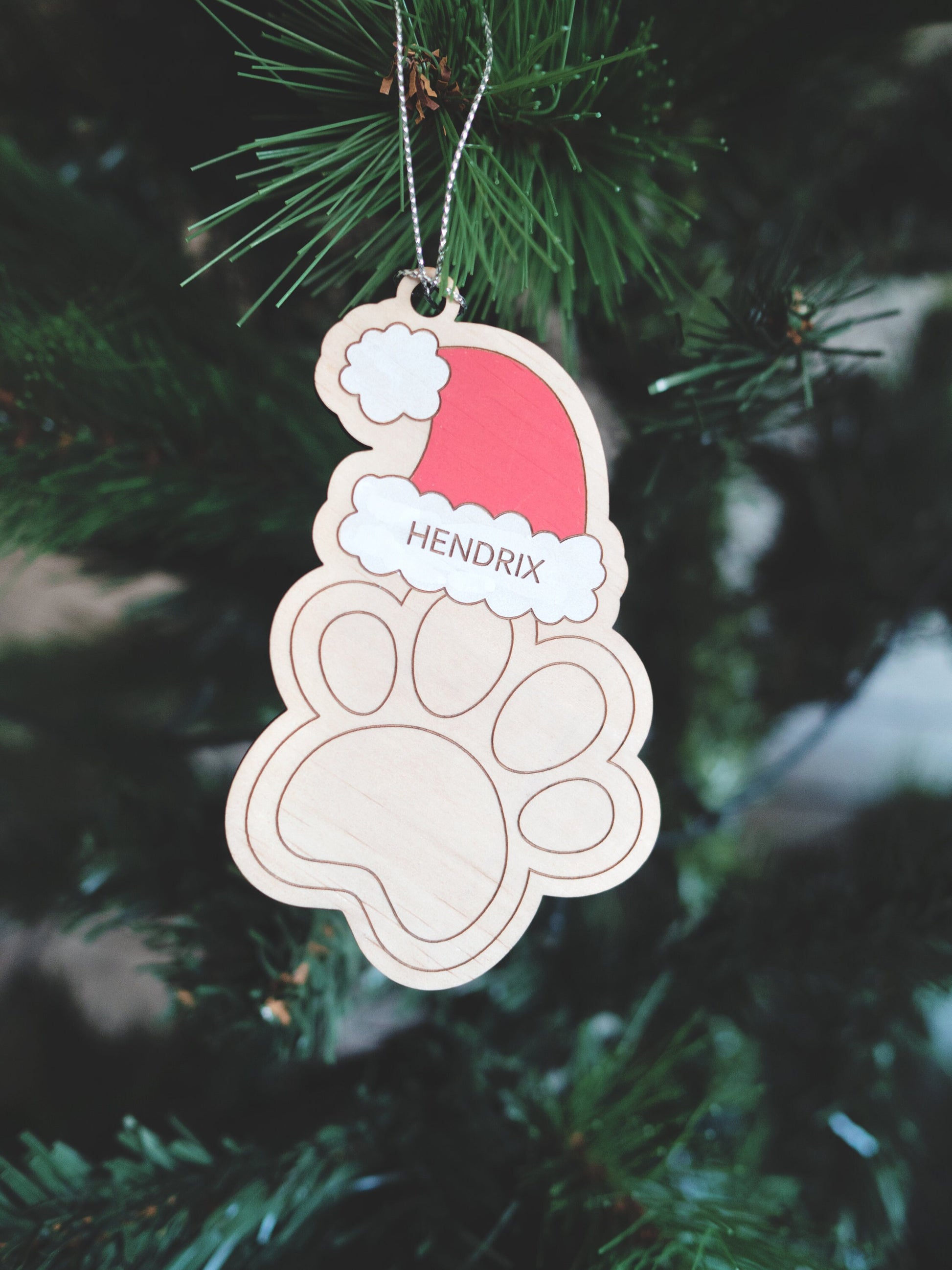 Pet Christmas Ornament (Santa Hat) - Cat Christmas Ornament, Dog Paw Ornament, Dog Christmas Ornament, Custom Pet Ornament,