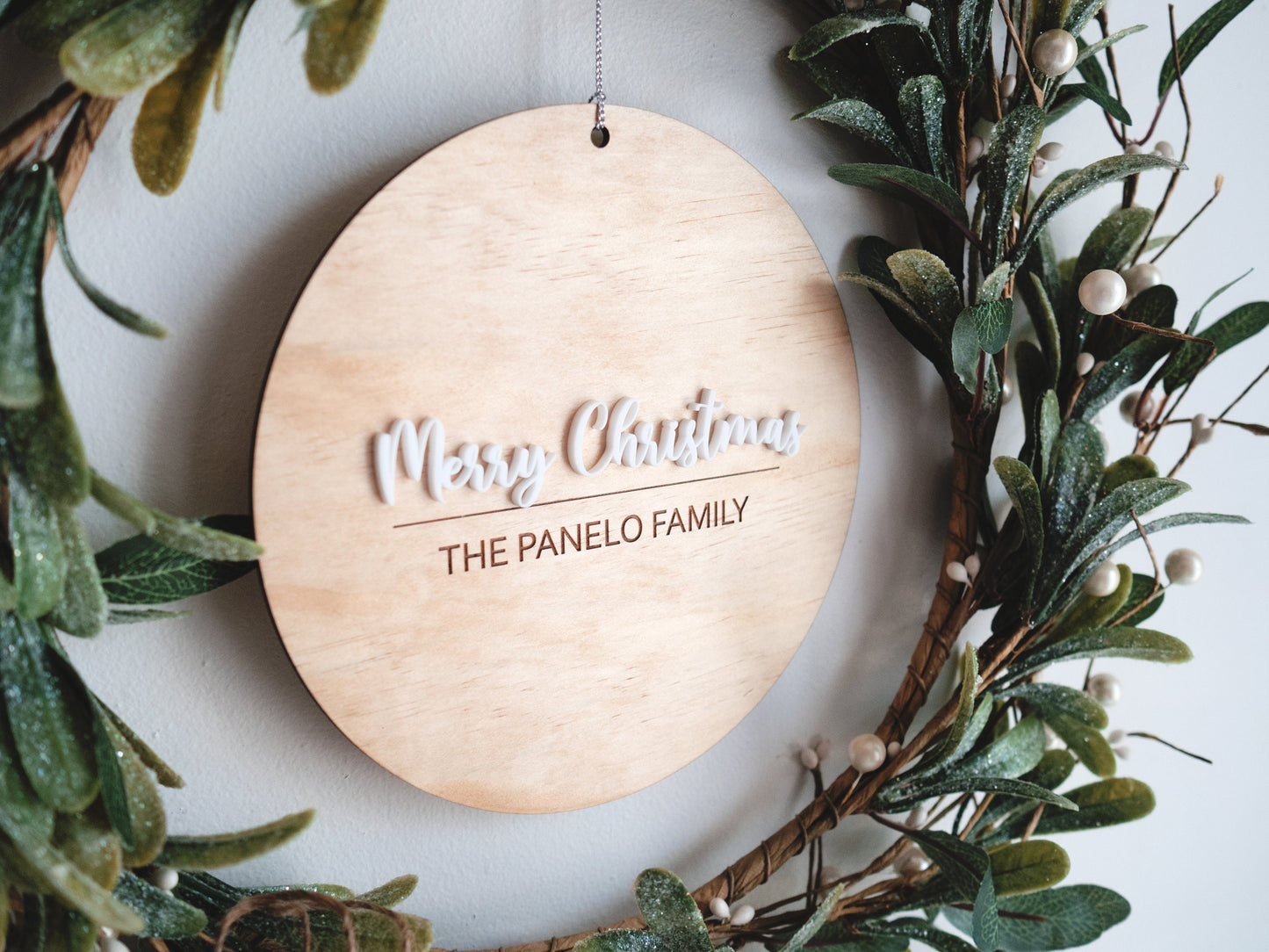 Christmas Front Door Wreath Sign (round, no wreath included)  - Personalised Front Door Sign, Christmas wreath sign, Sign for front door