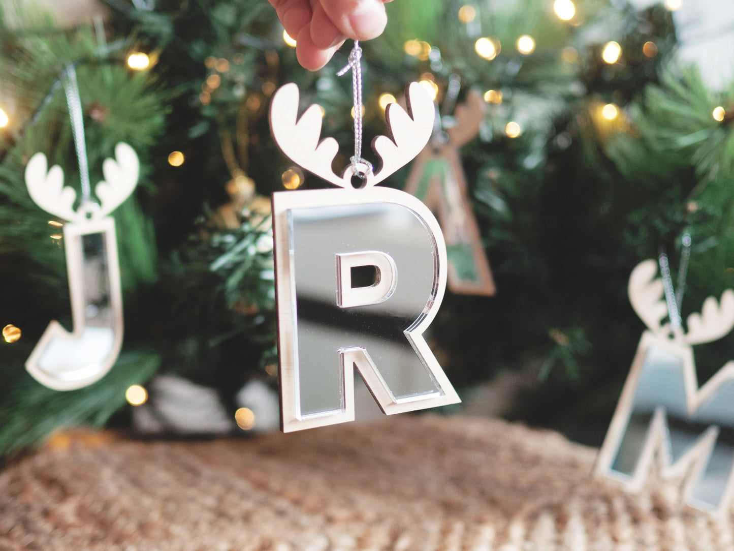 Initial Christmas Tree Ornament (Reindeer) - Letter Christmas Ornament, Reindeer Ornament, Reindeer Christmas Ornament