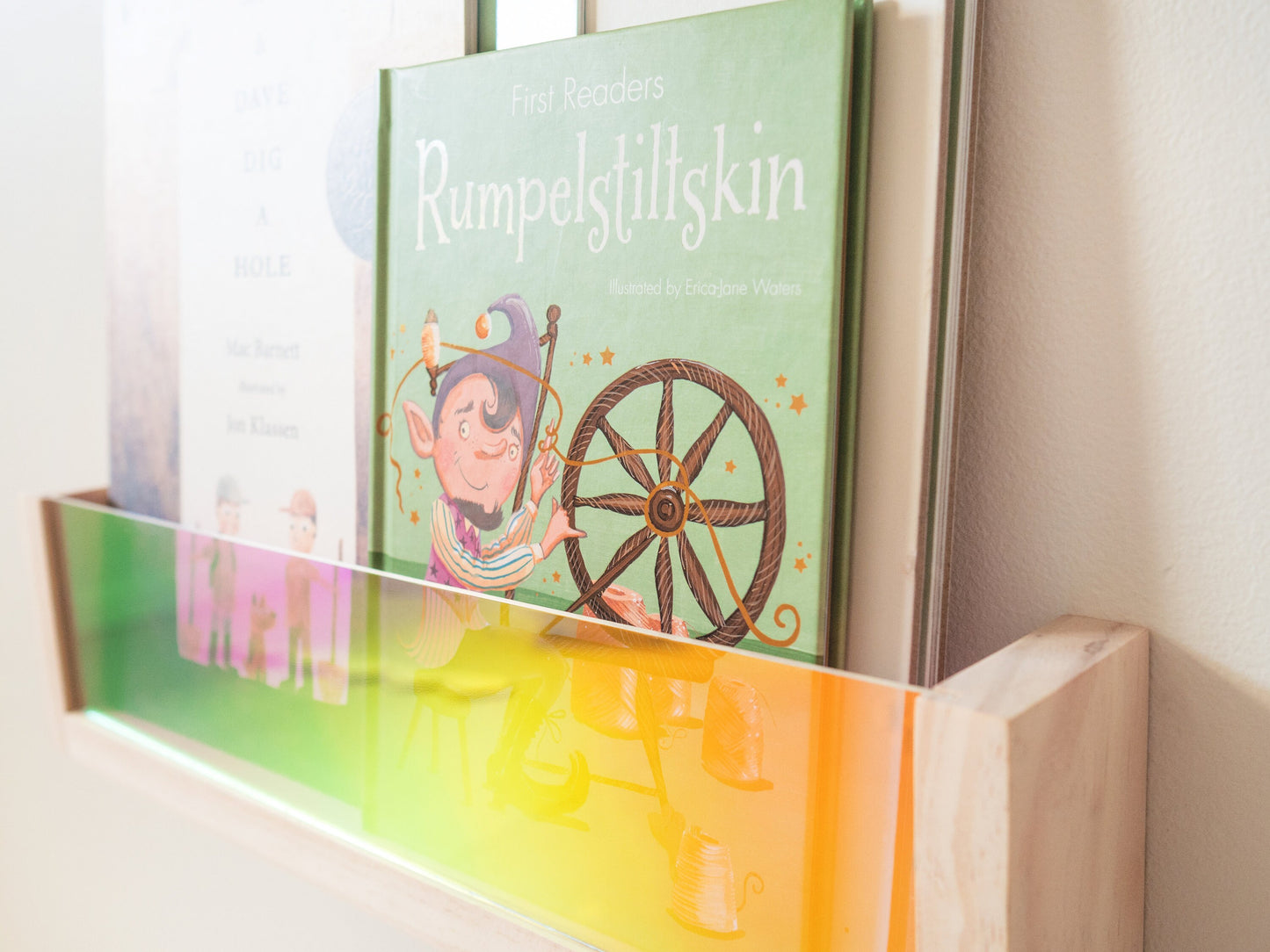 Rainbow Acrylic Bookshelf ( Iridescent Acrylic) - wall mounted colourful Bookshelf, Iridescent Wall Shelf, Rainbow Montessori Kids Bookshelf